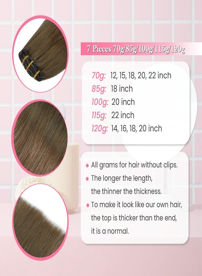Aison Ash Brown Clip in Hair Extensions Real Human Hair 70G 100% Remy Human Hair Clip in Extensions for Women 7pcs 16clips (20 Inch #8) - Image 5